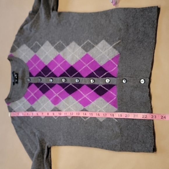 Apt. 9 Size M 100% Cashmere Purple, Gray & Black Argyle Cardigan Sweater - Picture 8 of 10